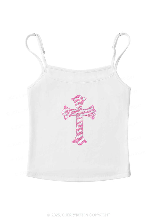 Rhinestone Pink Cross Y2K Spaghetti Strap Cami Cherrykitten