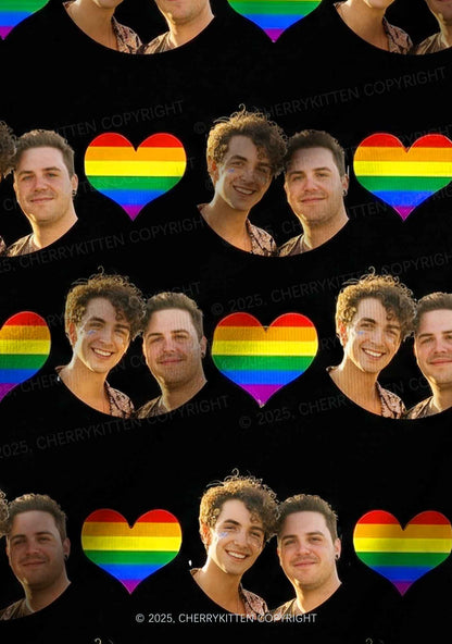 Custom Gay Couple Photo Valentine's Day Y2K Print Long Sleeve Pajama Set Cherrykitten