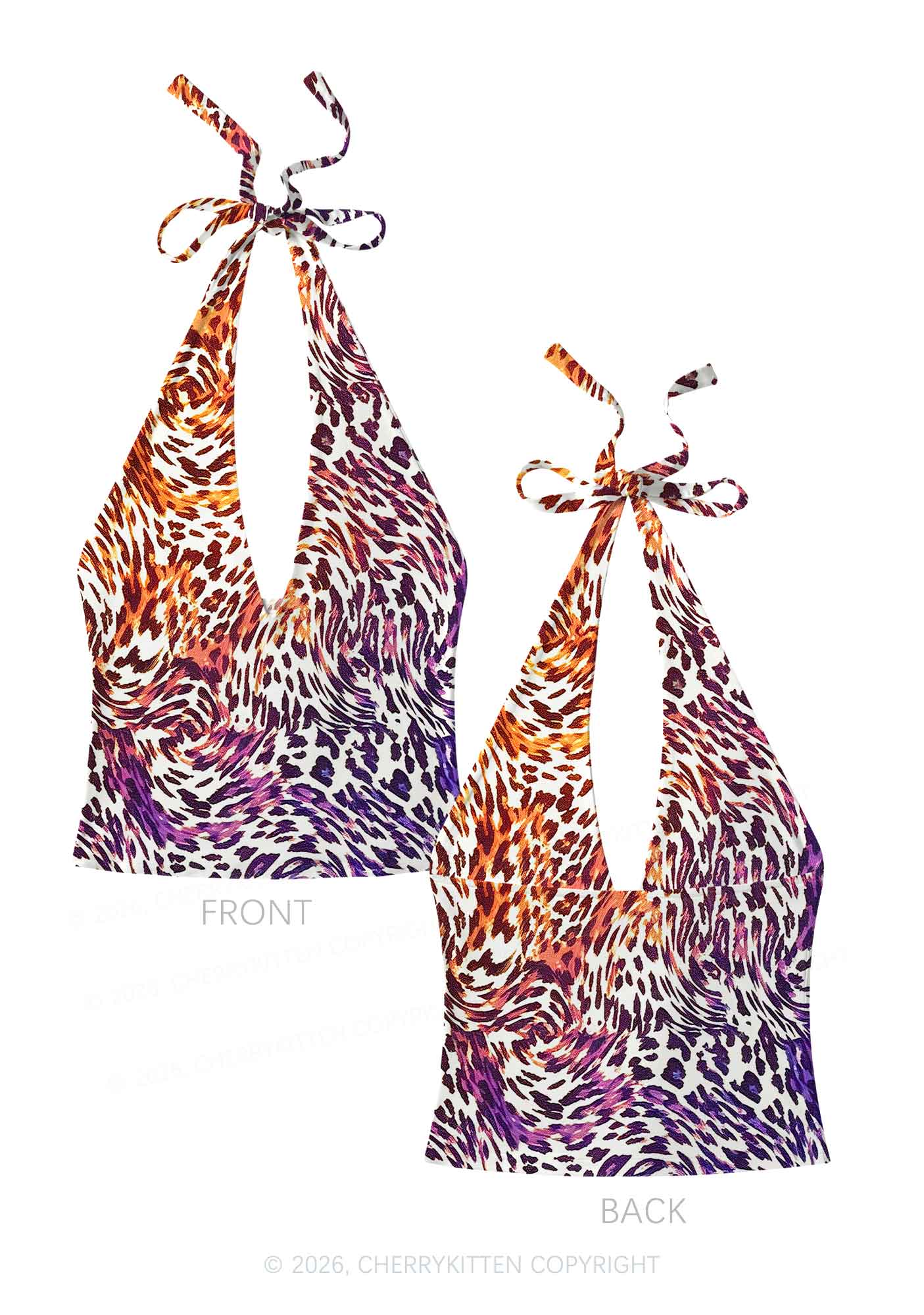 Lesbian Leopard Pride Y2K Print Halter Deep V Neck Cami Cherrykitten