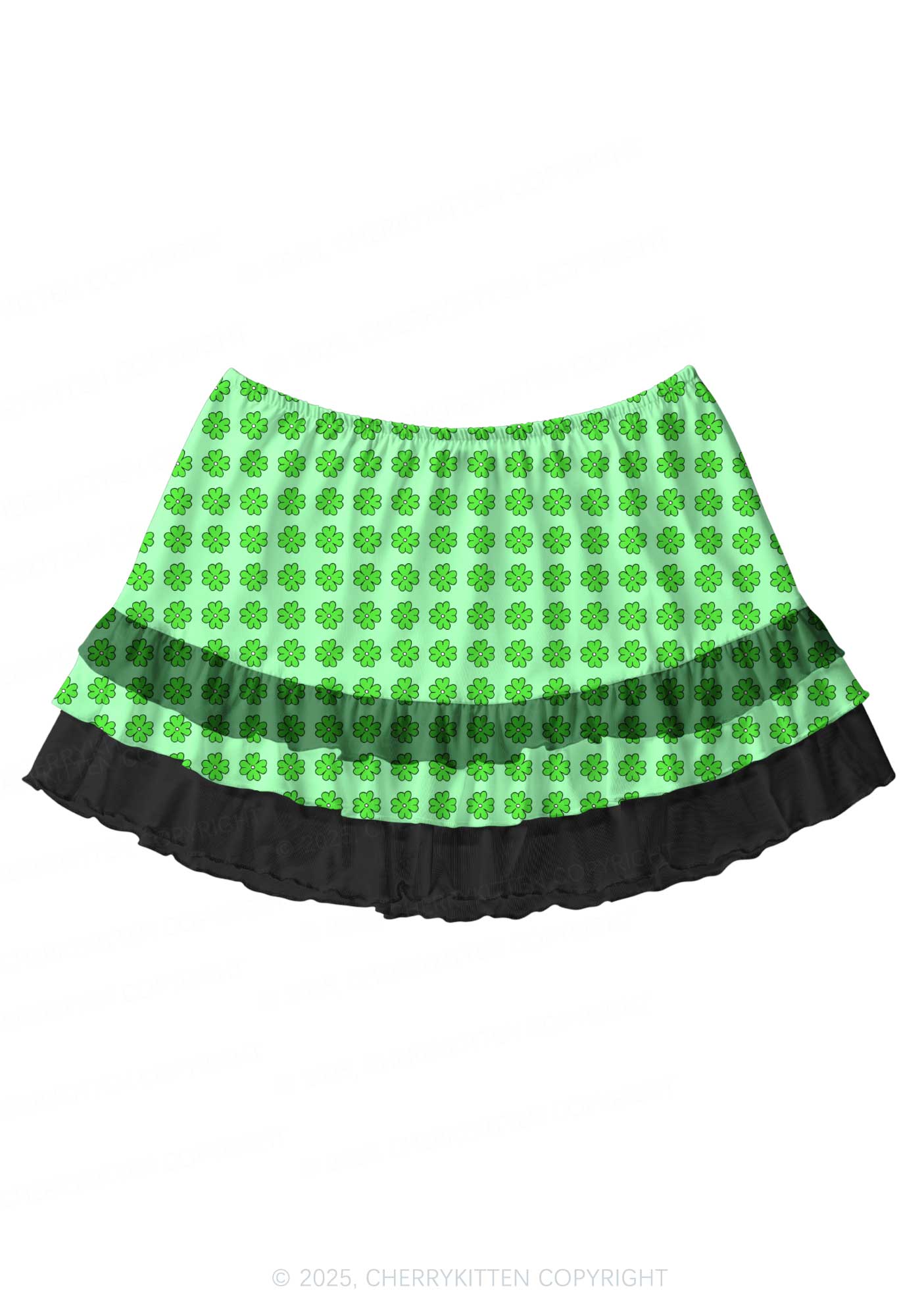 Green Clover Grid St Patricks Y2K Print Mini Layered Skirt Cherrykitten