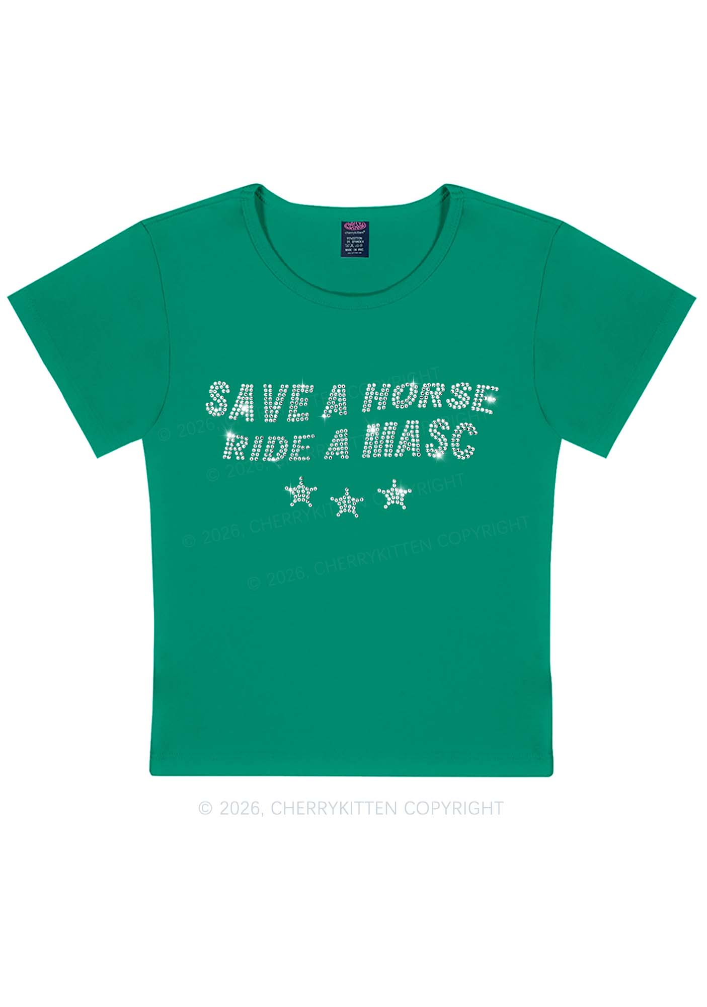 Rhinestone Ride A Masc Pride Y2K Baby Tee Cherrykitten