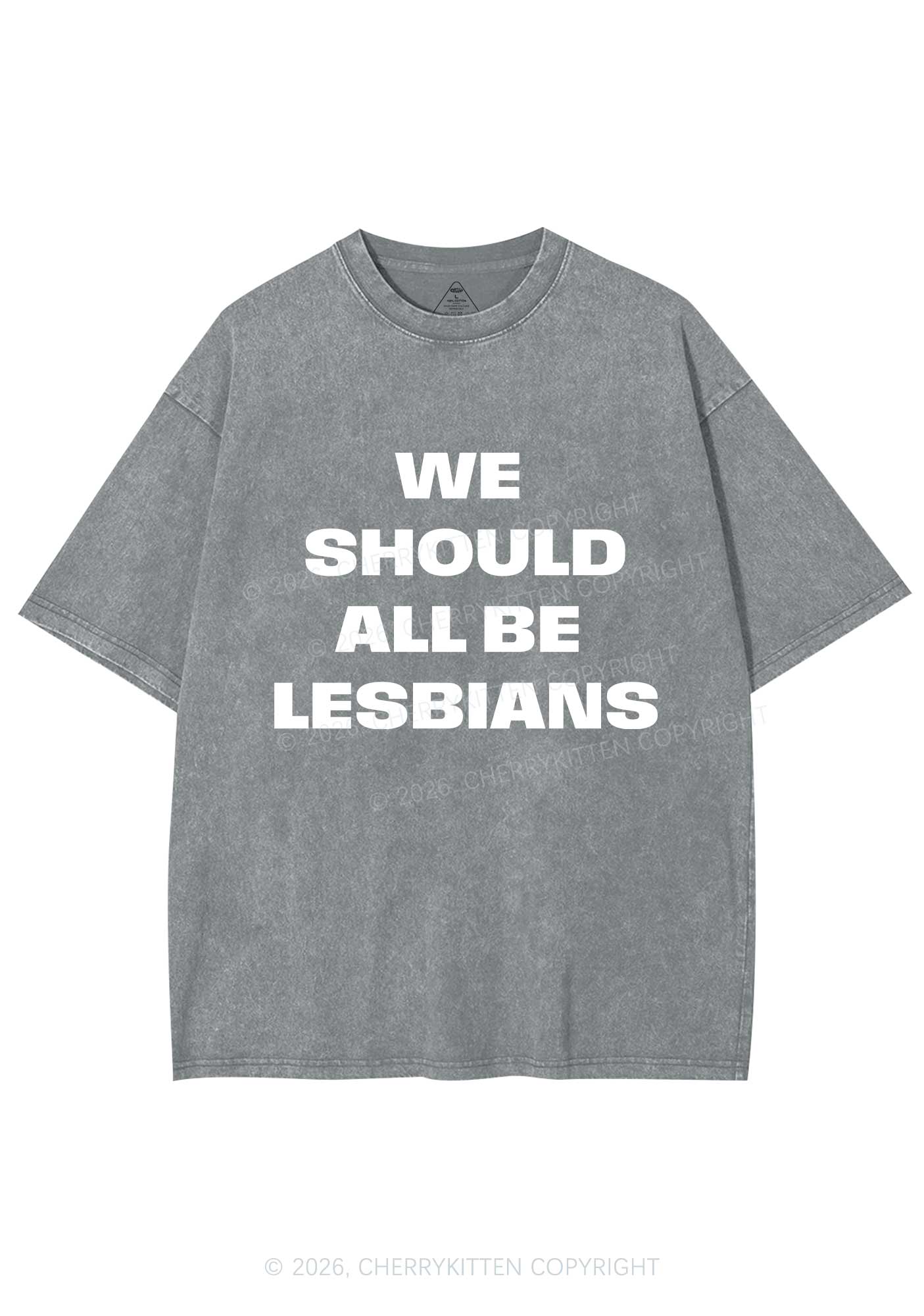 We Should All Be Lesbians Pride Y2K Shirts Washed Tee Cherrykitten