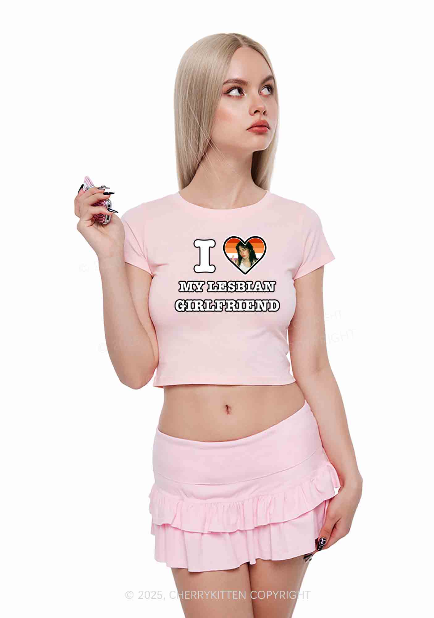Custom My Lesbian GF Pride Y2K Valentine's Day Couple Shirt Cherrykitten