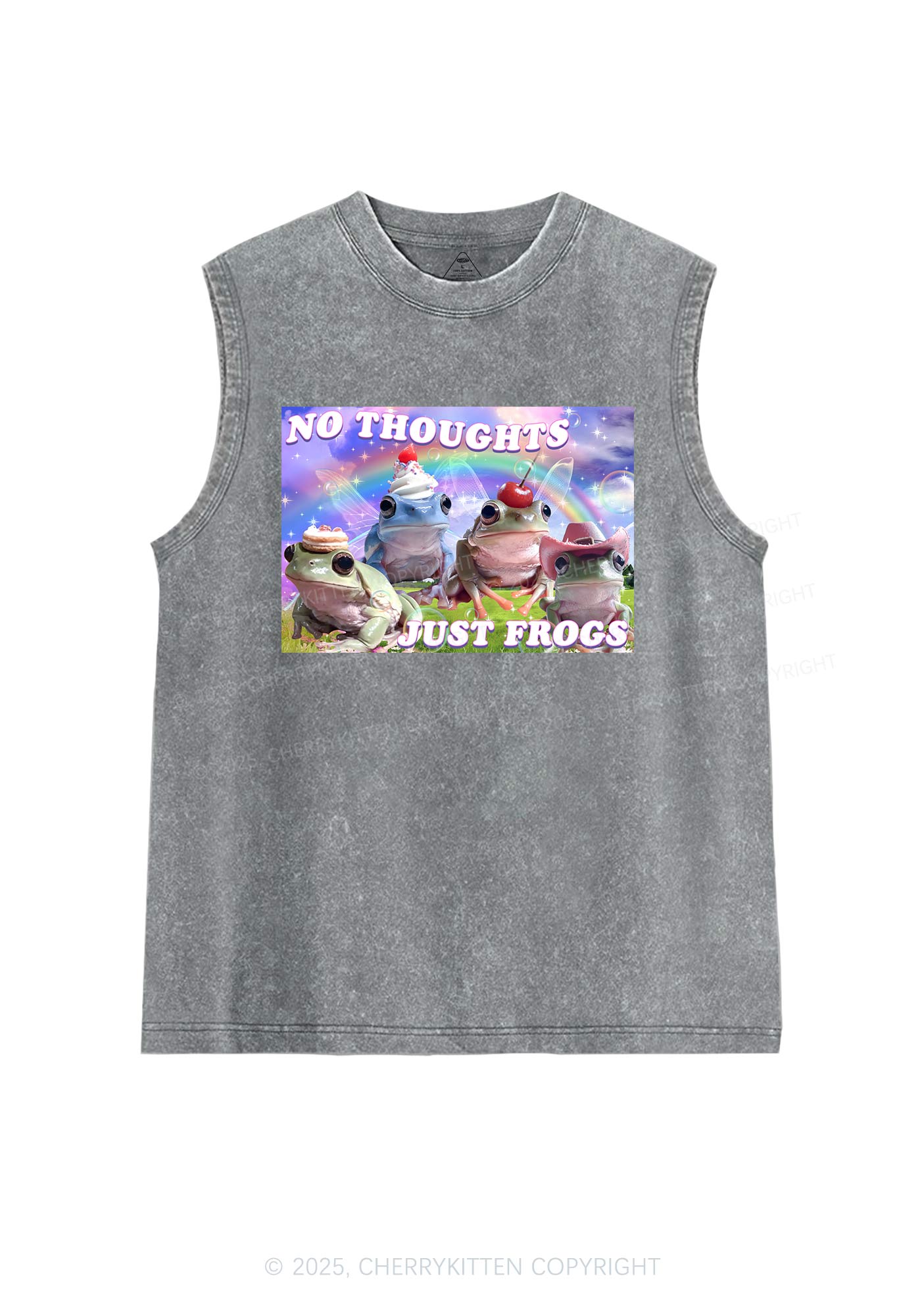 No Thoughts Just Frogs Y2K Washed Muscle Tank Cherrykitten
