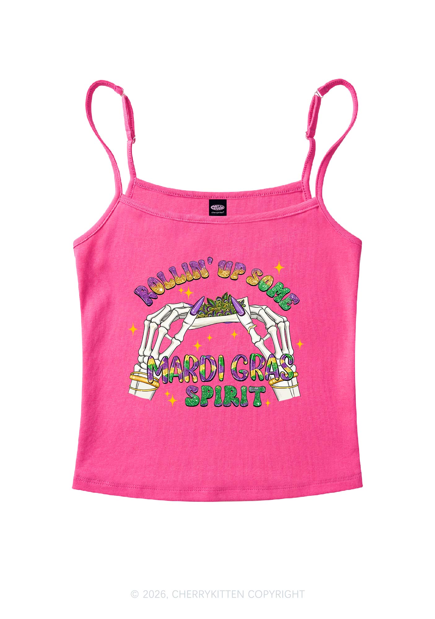 Rollin Up Mardi Gras Spirit Y2K Spaghetti Strap Cami Cherrykitten