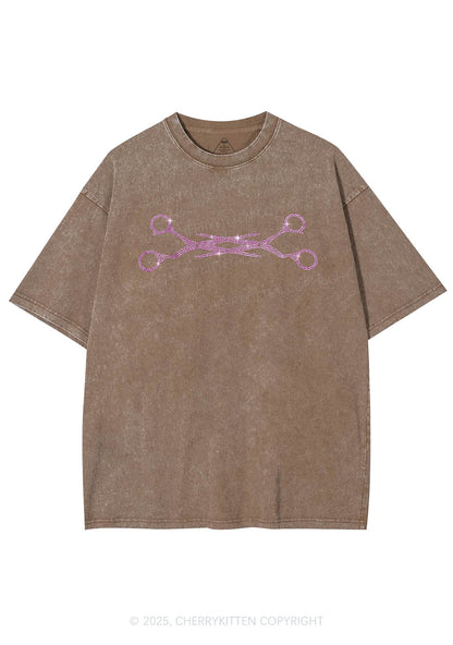 Rhinestone Pink Scissor Pride Y2K Shirts Washed Tee Cherrykitten