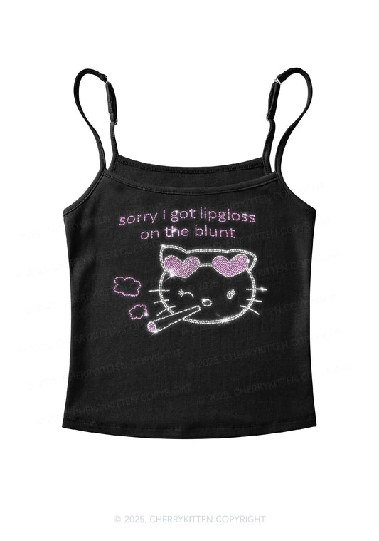 Rhinestone Kitten Got Lipgloss Y2K Spaghetti Strap Cami Cherrykitten
