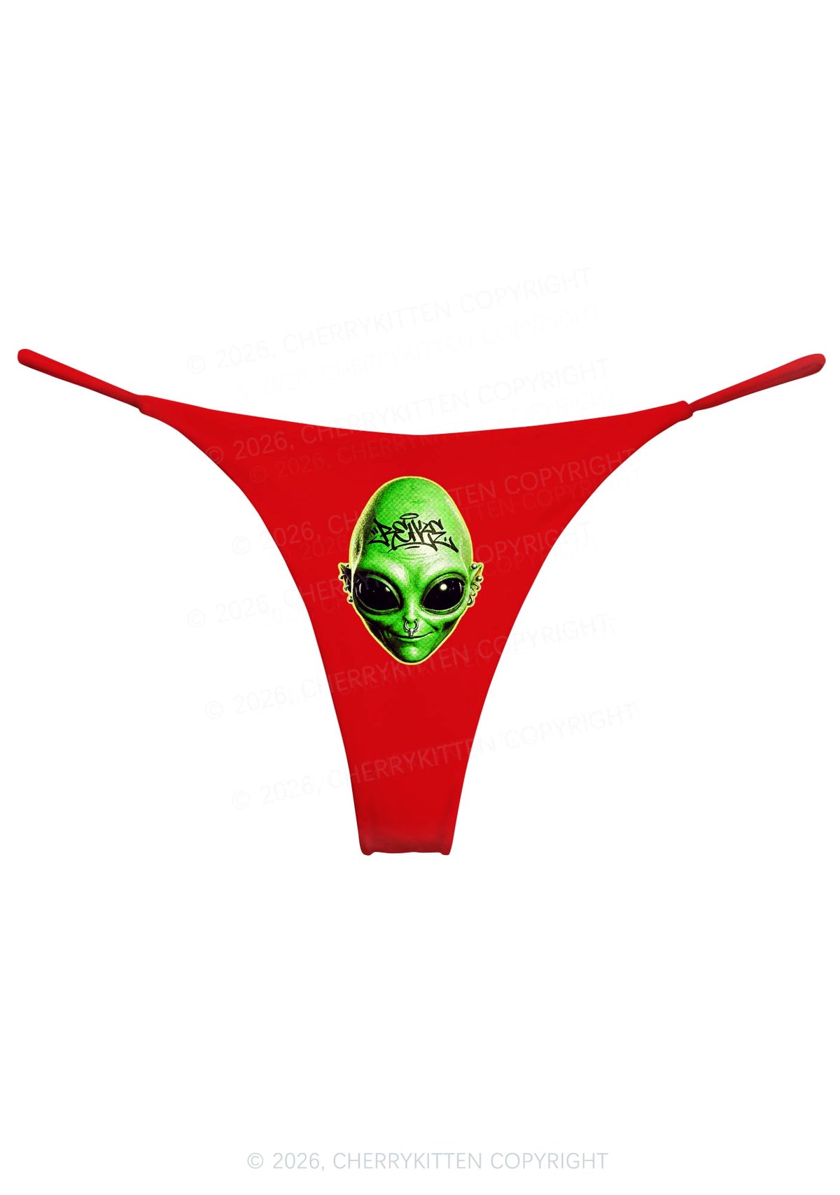 Halloween Green Alien Head Y2K Bikini String Thong Cherrykitten