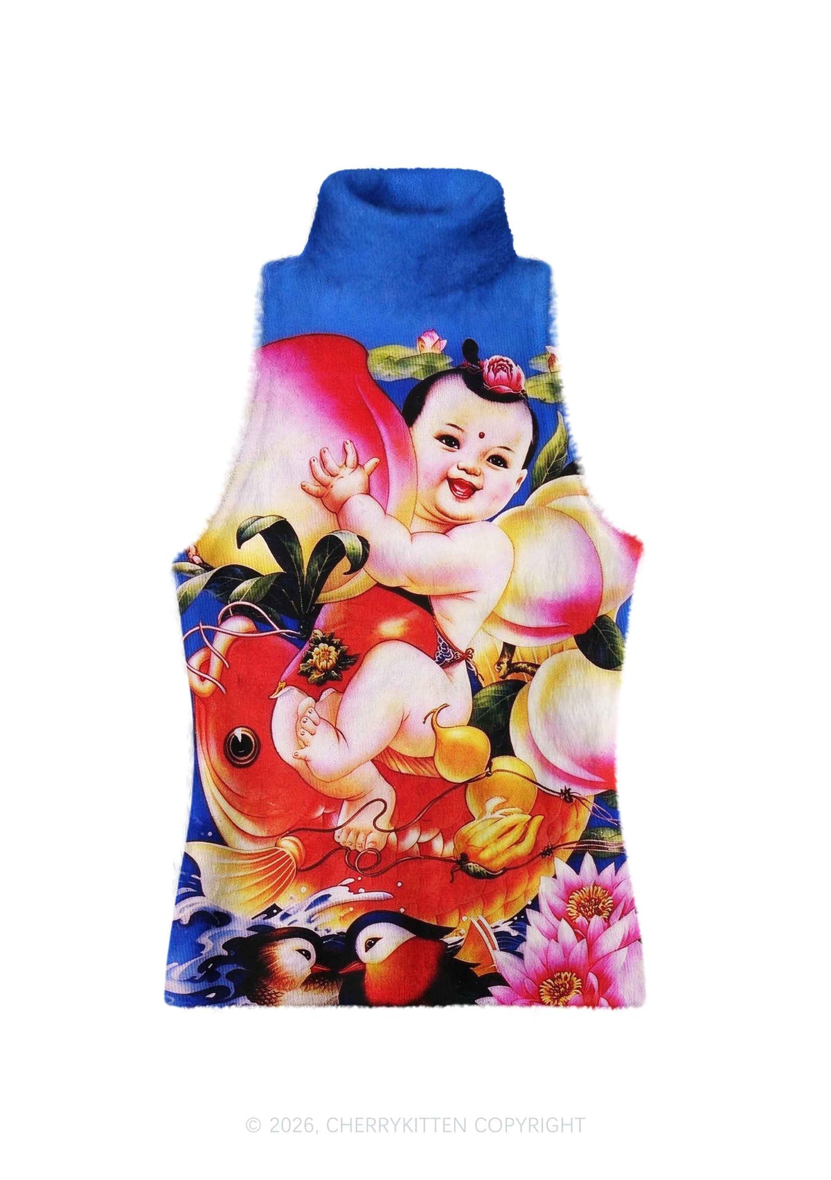 Chinese New Year Peach Chubby Baby Y2K Knit Turtleneck Tank Top Cherrykitten