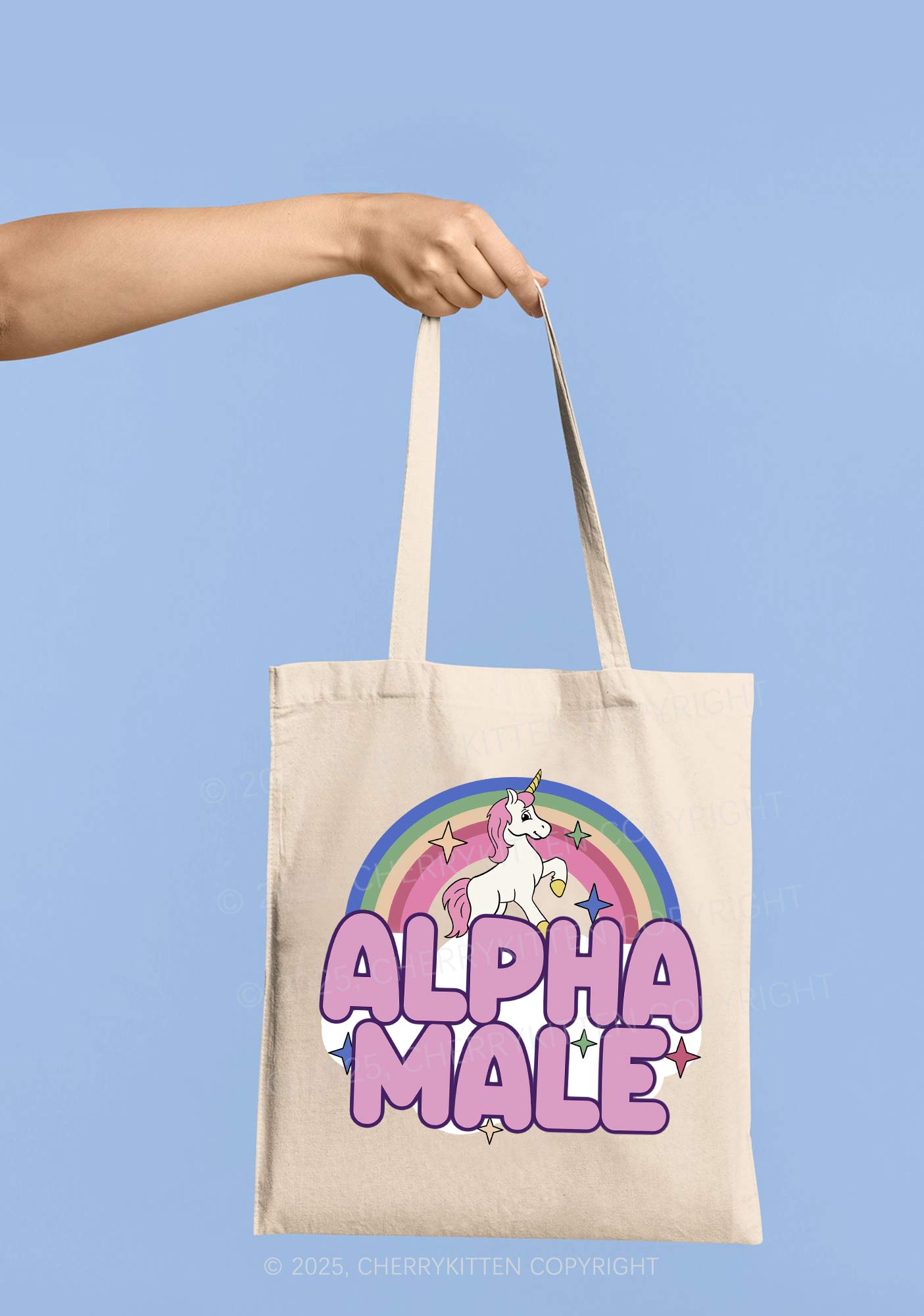 Rainbow Unicorn Alpha Male Pride Y2K Canvas Tote Bag Cherrykitten