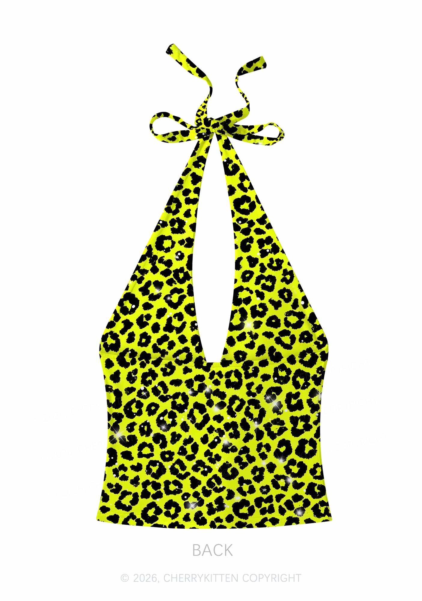Lime Yellow Leopard Y2K Print Halter Deep V Neck Cami Cherrykitten