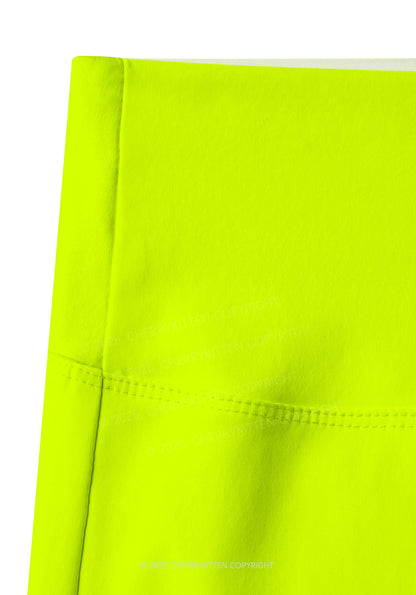 Pink Feral On Green Y2K Print Gym Shorts Cherrykitten