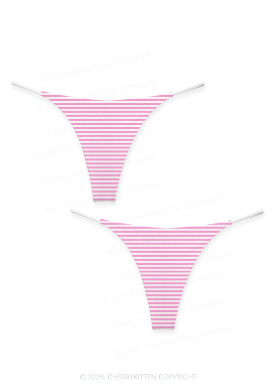 Pink White Stripe Valentine's Day Y2K Print Couples Thong Set Cherrykitten