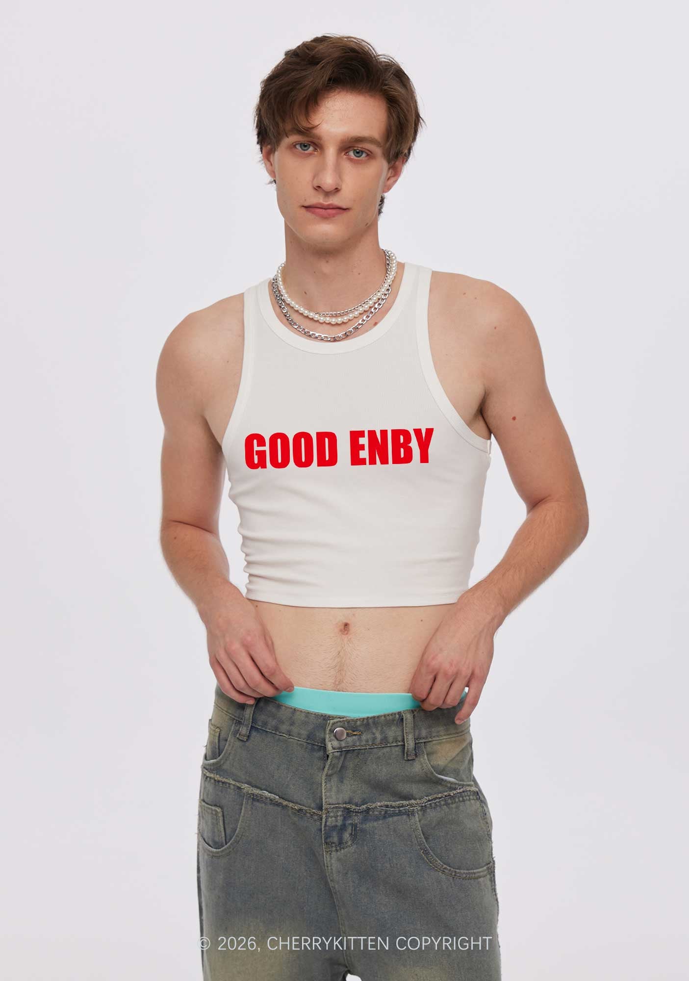 Good Enby Pride Y2K Crop Tank Top Cherrykitten