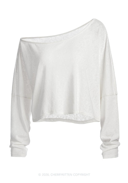 Plain Y2K Off Shoulder Long Sleeve Crop Top Cherrykitten