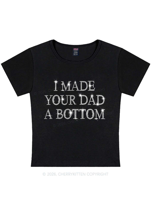 Rhinestone Made Your Dad A Bottom Pride Y2K Baby Tee Cherrykitten