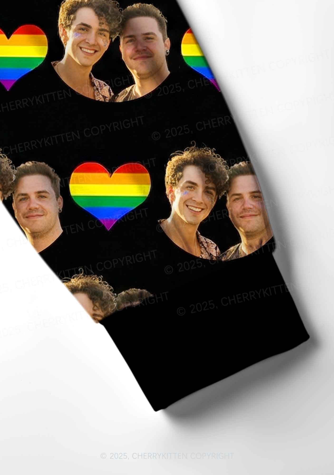 Custom Gay Couple Photo Valentine's Day Y2K Print Long Sleeve Pajama Set Cherrykitten