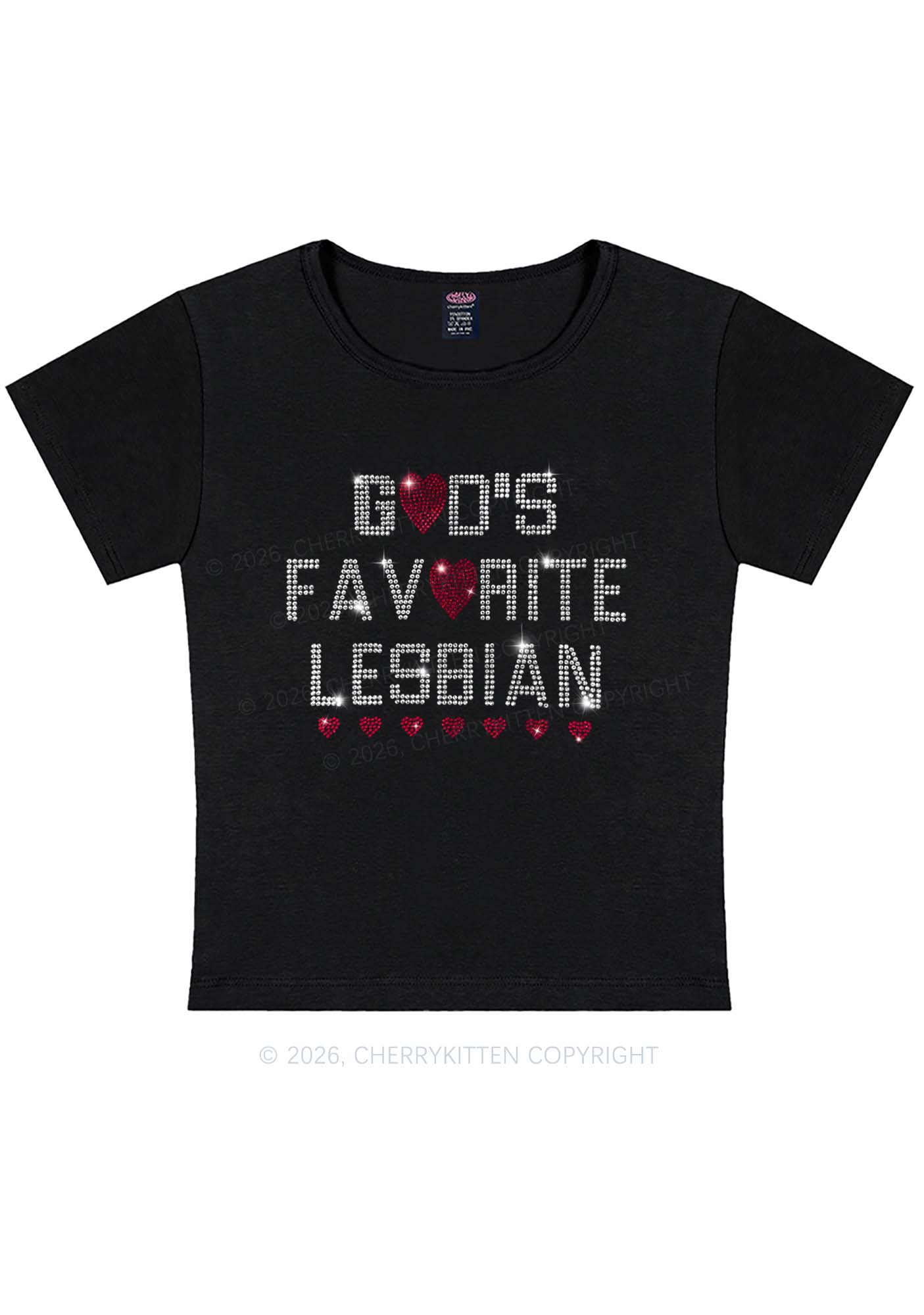 Rhinestone Gods Favorite Lesbian Pride Y2K Baby Tee Cherrykitten