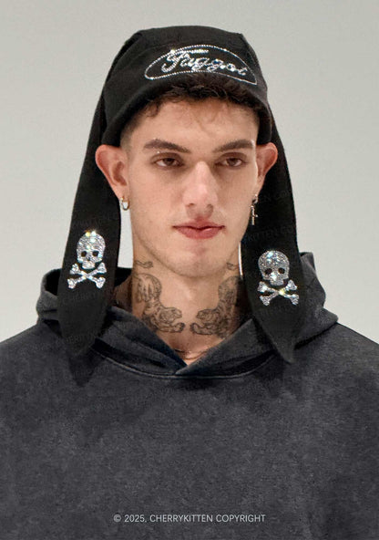 Rhinestone Faggot Pride Y2K Bunny Ear Knitted Hat Cherrykitten