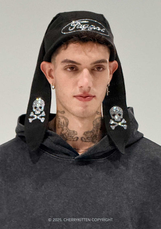Rhinestone Faggot Pride Y2K Bunny Ear Knitted Hat Cherrykitten