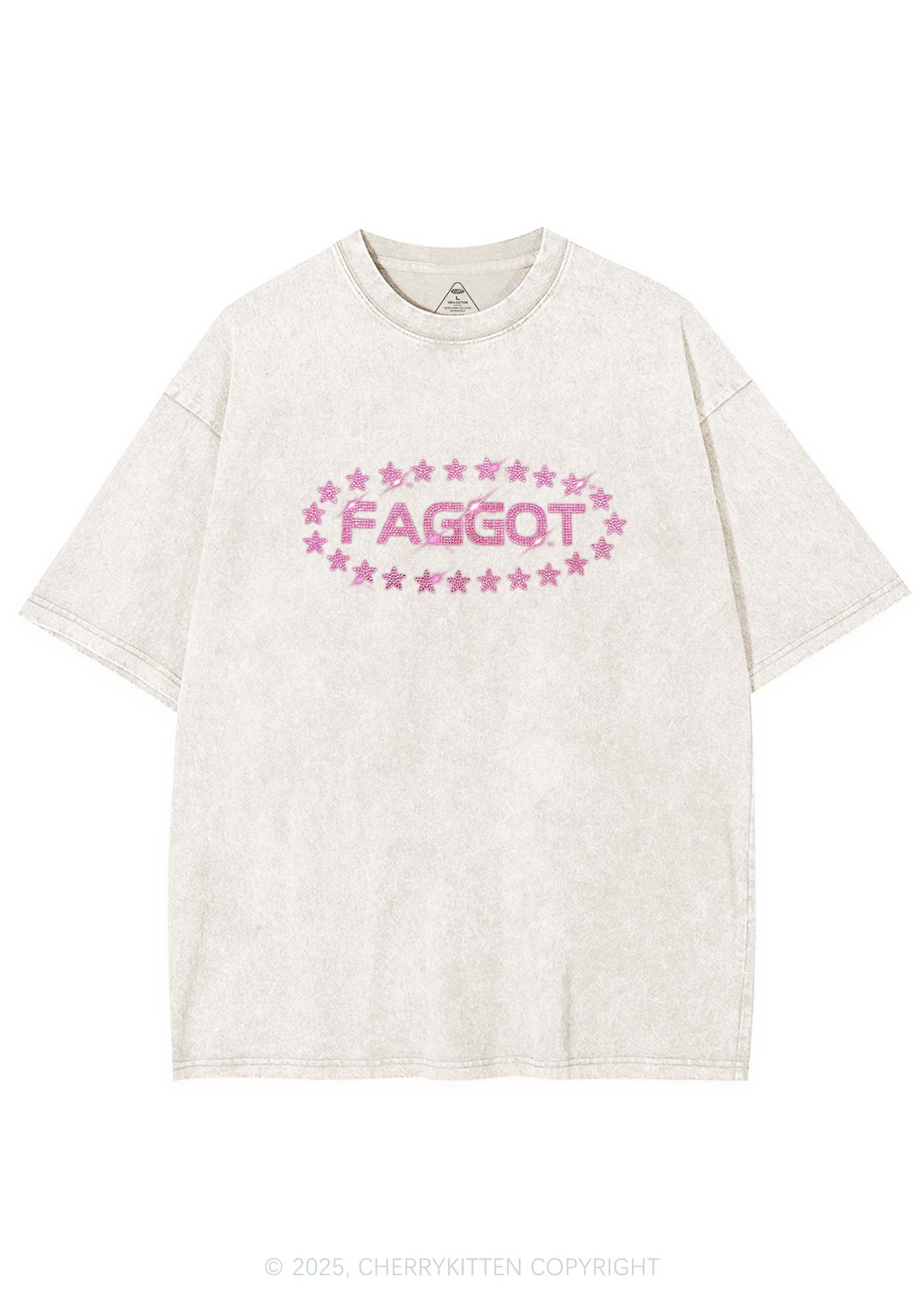 Rhinestone Pink Faggot Stars Pride Y2K Shirts Washed Tee Cherrykitten