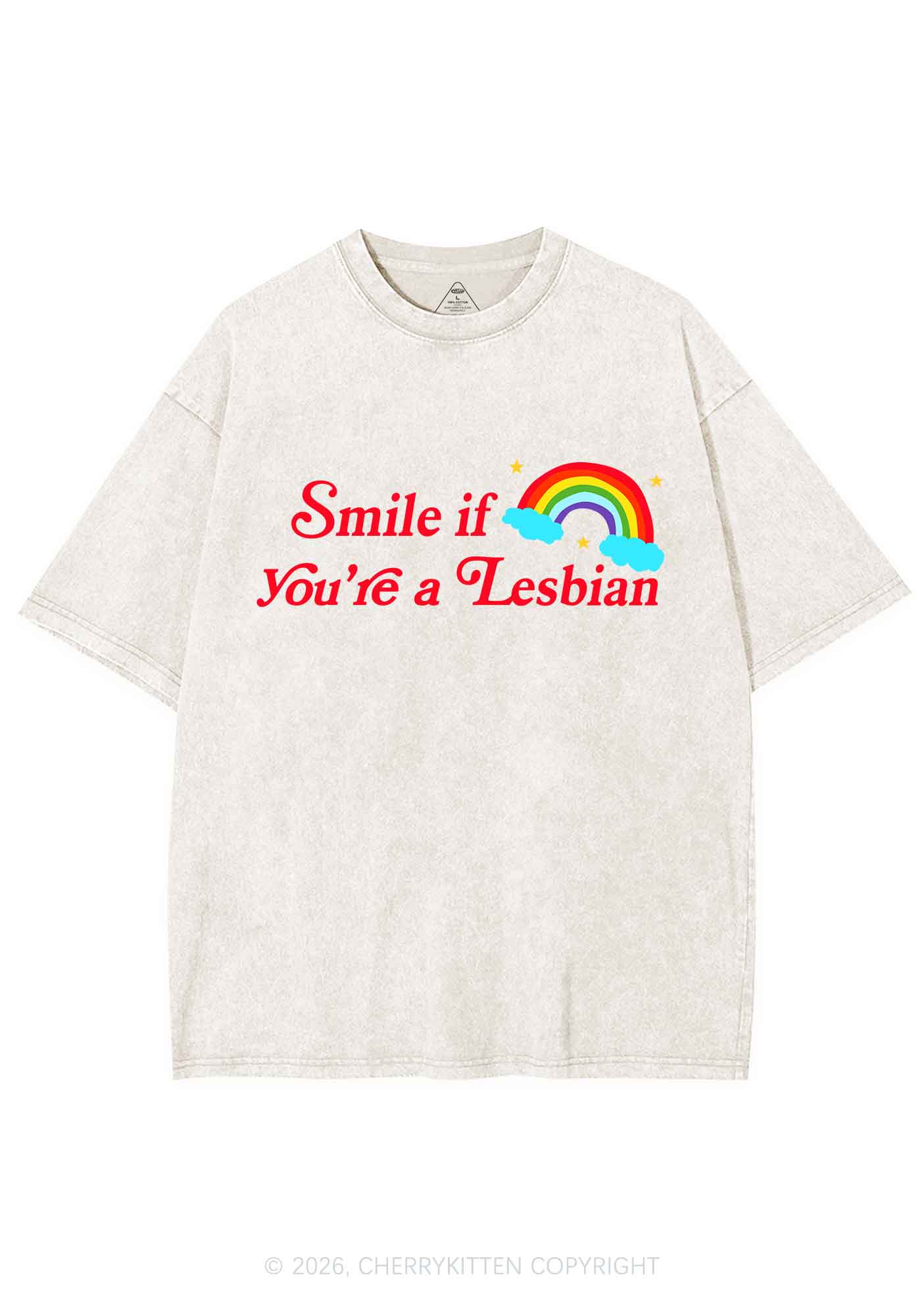Smile If You Are Lesbian Pride Y2K Shirts Washed Tee Cherrykitten