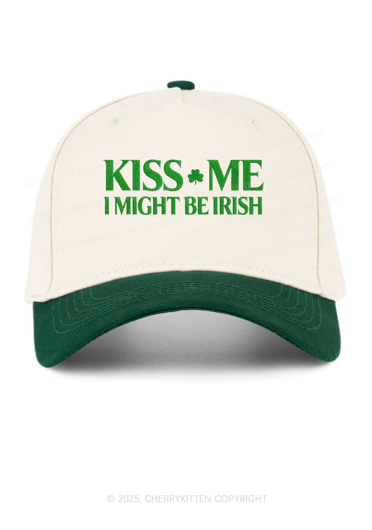 Embroidered Kiss Me St Patricks Y2K Color Block Baseball Cap Cherrykitten