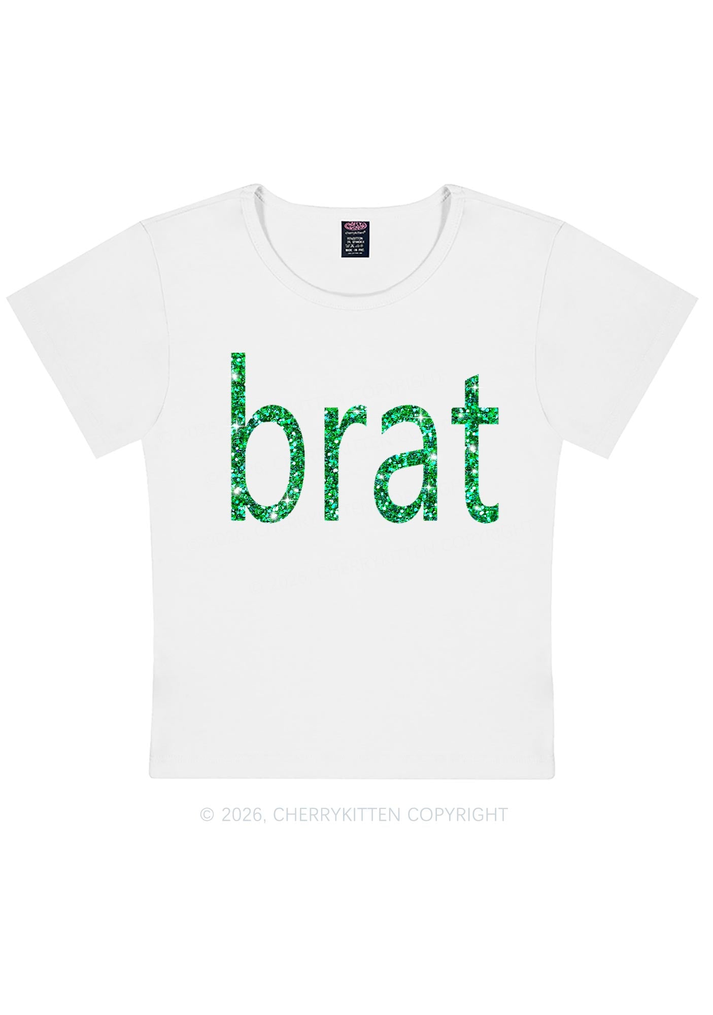 Glitter Green Brat Y2K Baby Tee Cherrykitten