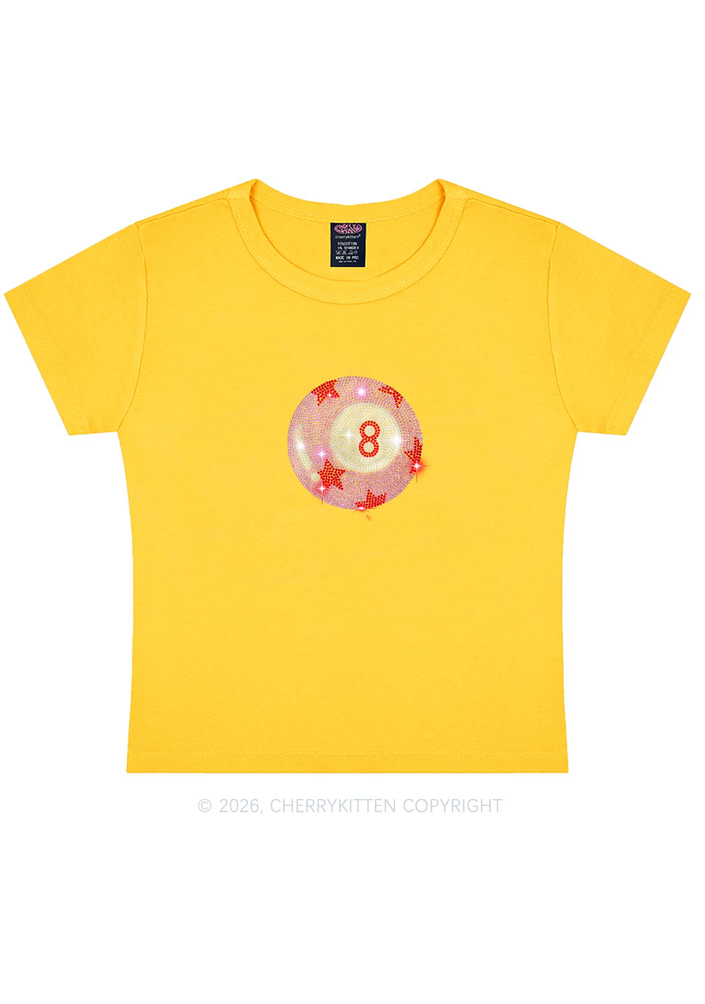 Rhinestone Pink Eight Ball Star Y2K Baby Tee Cherrykitten