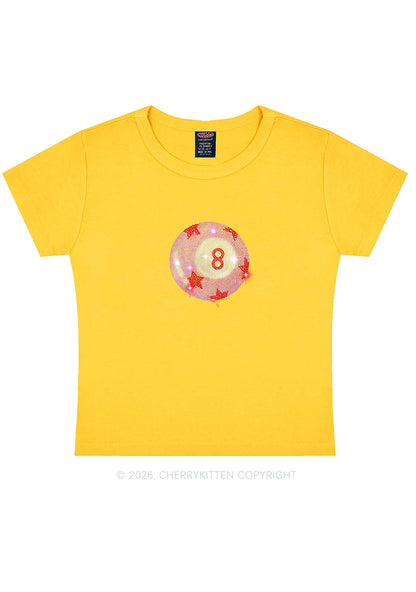 Rhinestone Pink Eight Ball Star Y2K Baby Tee Cherrykitten