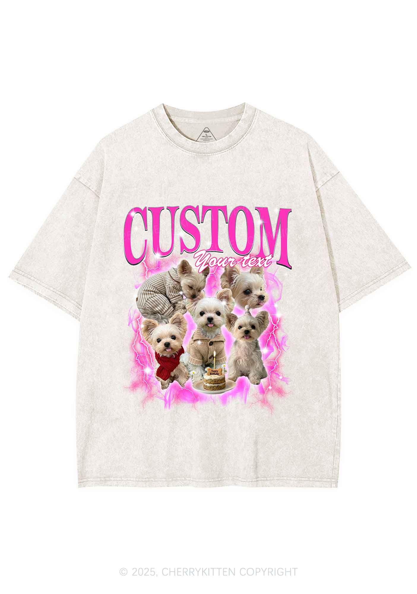 Custom Sparkle Dog Photo Y2K Shirts Washed Tee Cherrykitten