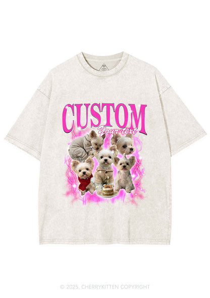 Custom Sparkle Dog Photo Y2K Shirts Washed Tee Cherrykitten