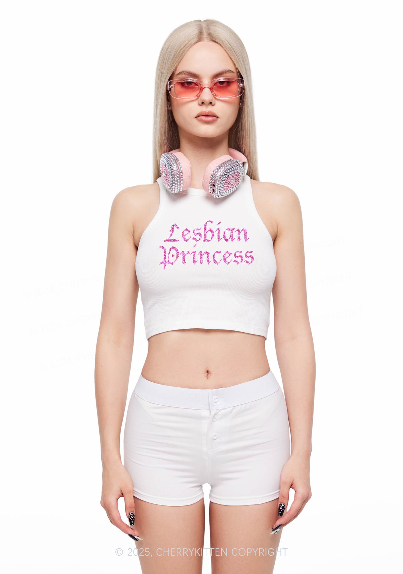 Glitter Lesbian Princess Y2K Crop Tank Top Cherrykitten