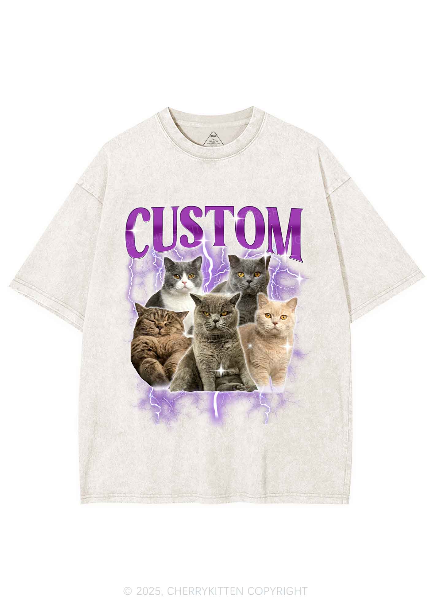 Custom Collage Pet Photo Y2K Shirts Washed Tee Cherrykitten