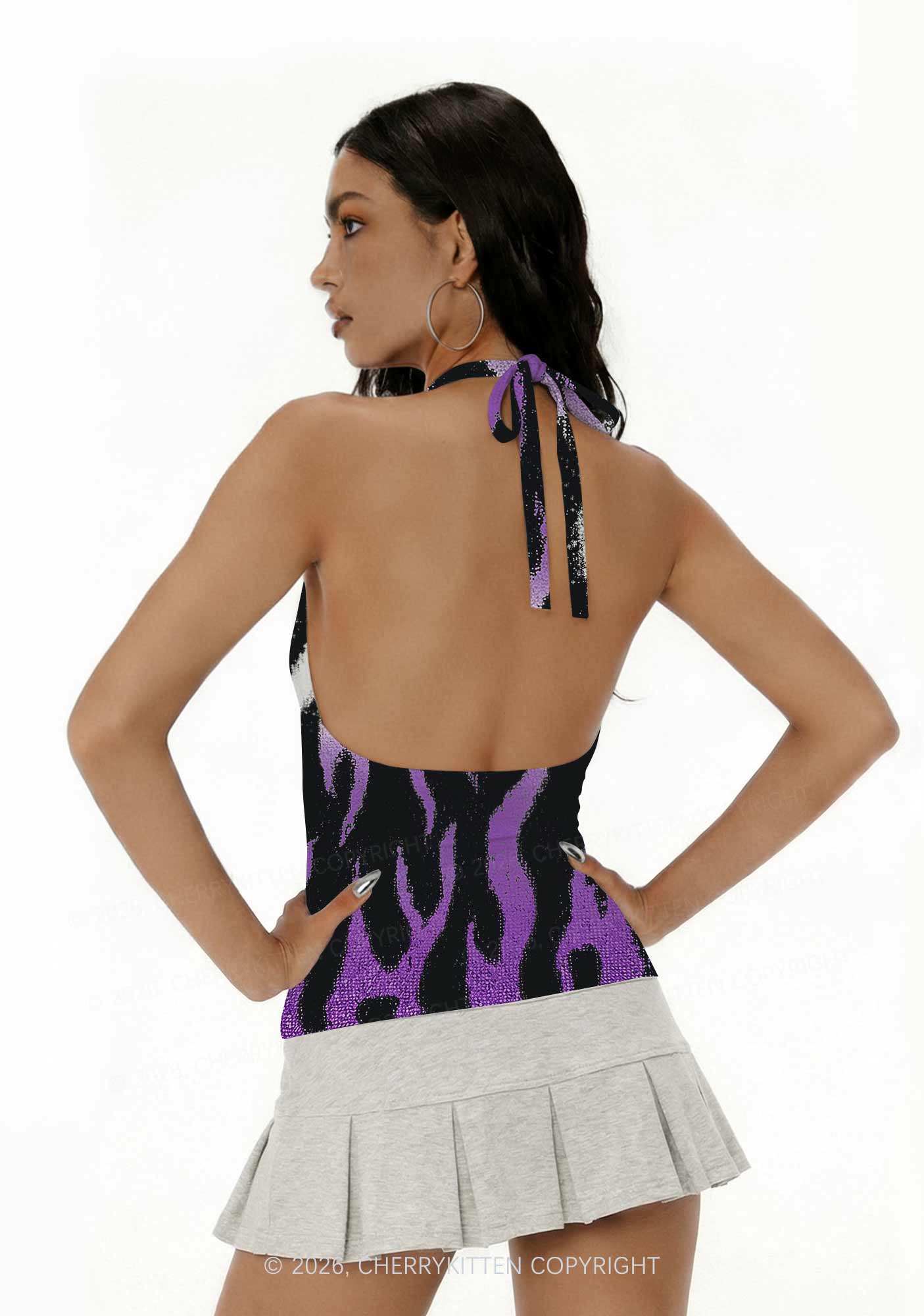 Asexual Flame Pride Y2K Print Halter Deep V Neck Cami Cherrykitten