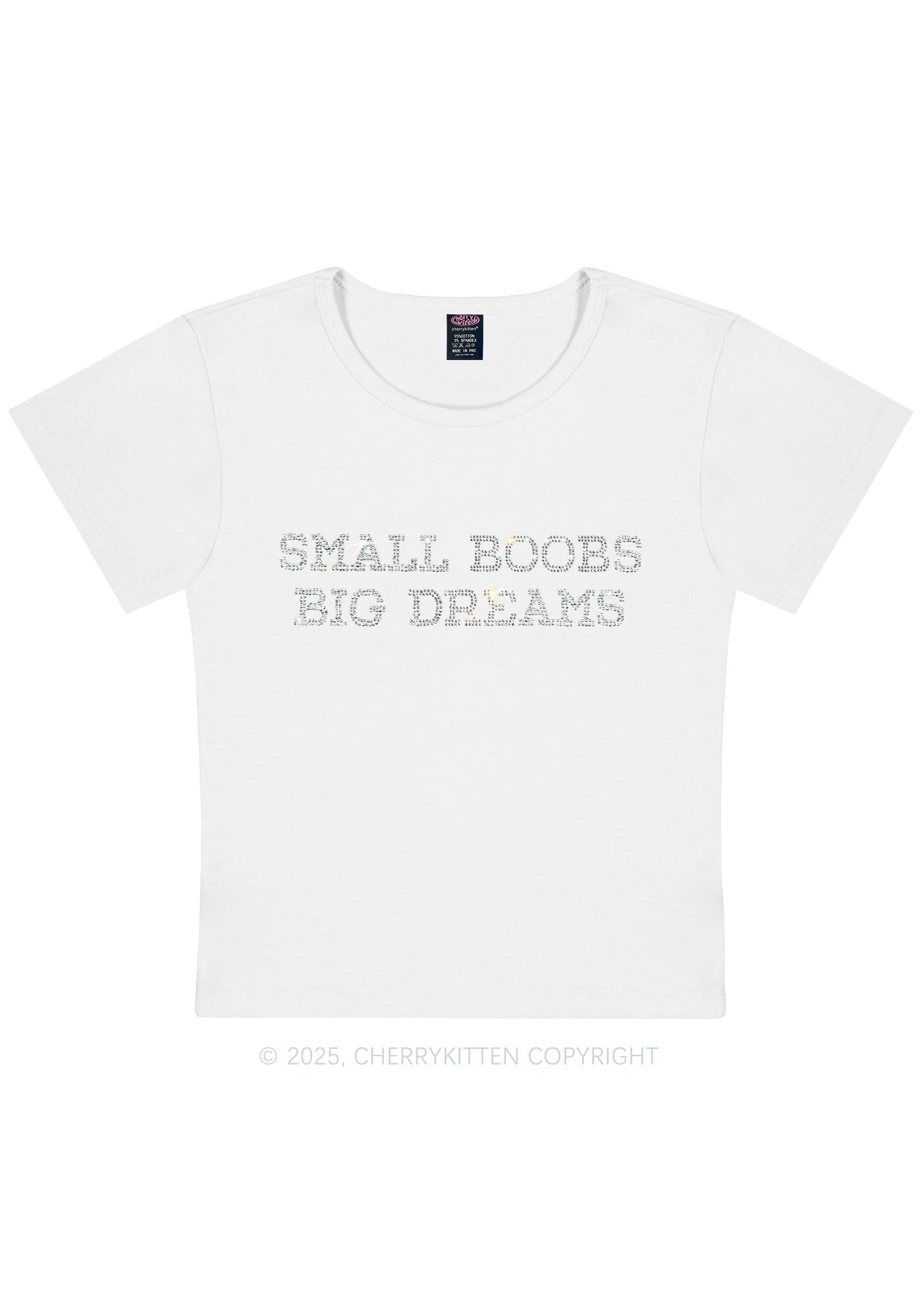 Rhinestone Small But Big Dreams Y2K Baby Tee Cherrykitten