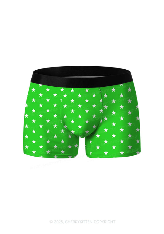 Green Star Y2K Print Men Boxer Briefs Cherrykitten