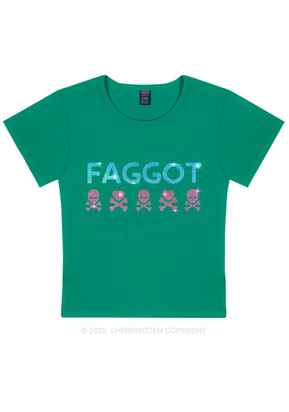 Rhinestone Faggot Skull Pride Y2K Baby Tee Cherrykitten