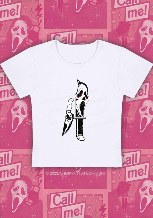 Halloween Skull Knife Y2K Baby Tee Cherrykitten