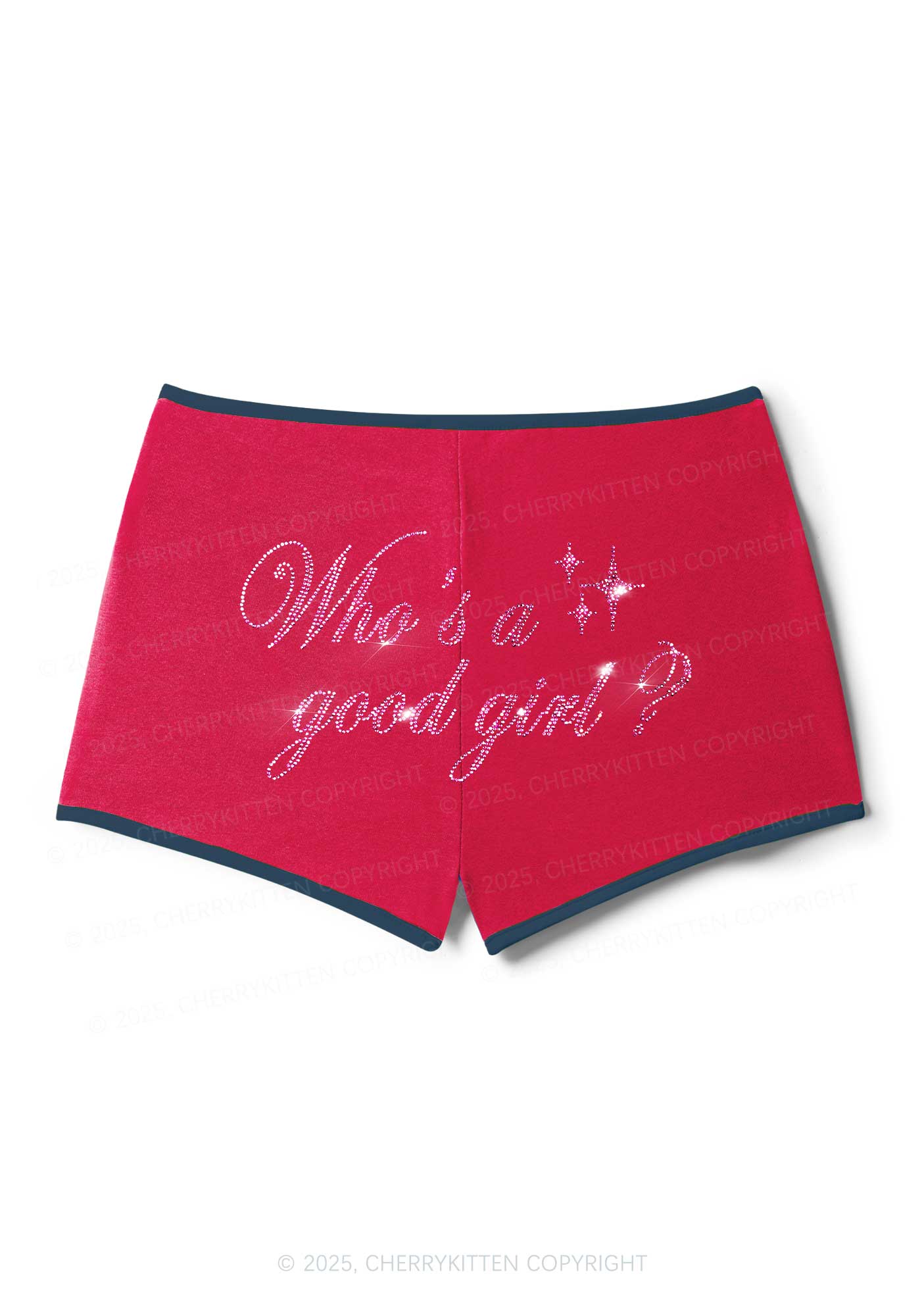 Rhinestone Whos A Good Girl Y2K Booty Shorts Cherrykitten