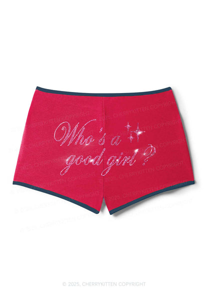 Rhinestone Whos A Good Girl Y2K Booty Shorts Cherrykitten