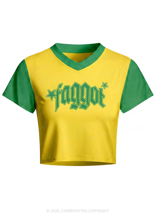 Yellow Green Color Block Faggot Pride Y2K Crop Football Jersey Shirts Cherrykitten