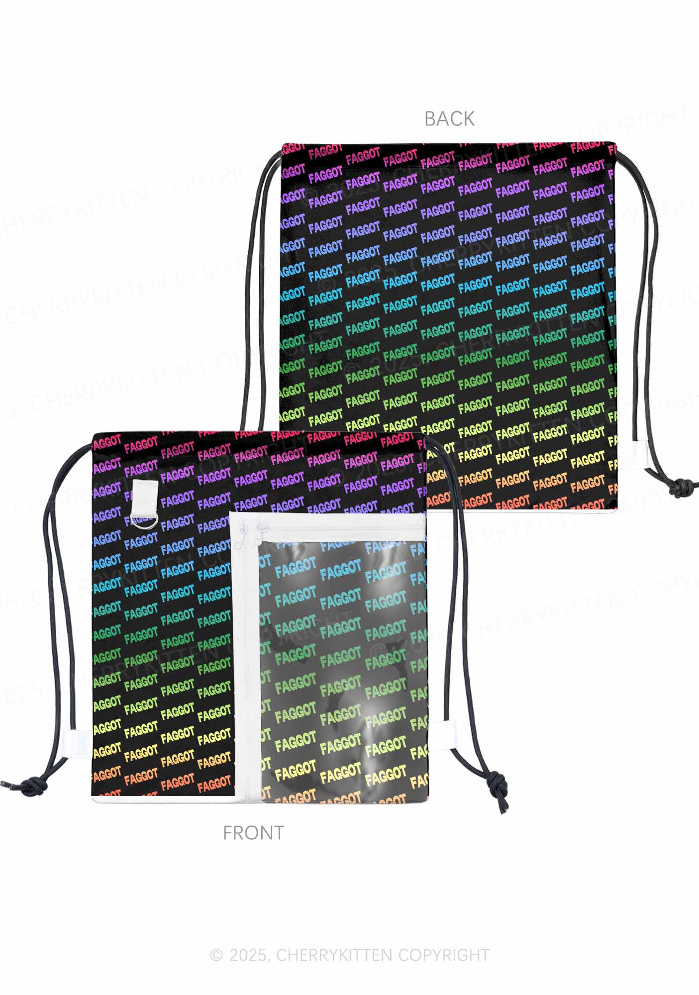 Neon Rainbow Faggot Pride Y2K Drawstring Itabag Backpack Cherrykitten
