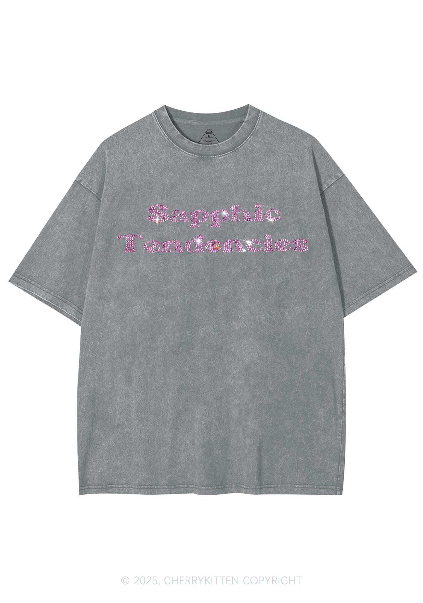 Rhinestone Sapphic Tendencies Pride Y2K Shirts Washed Tee Cherrykitten