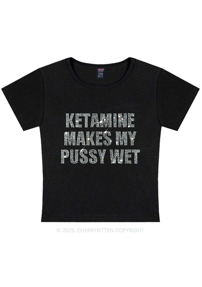 Rhinestone K Makes My Puxxy Wet Y2K Baby Tee Cherrykitten