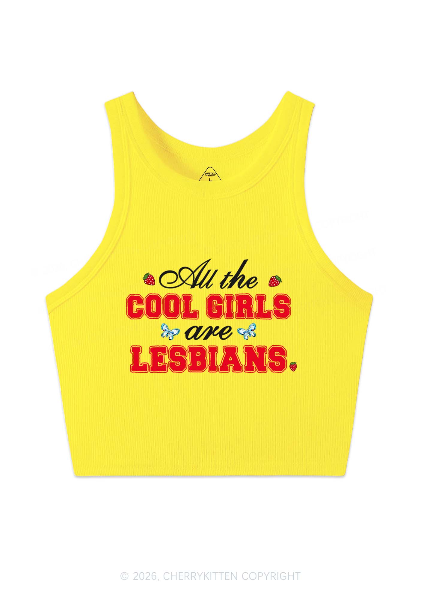 Cool Girls Are Lesbians Pride Y2K Crop Tank Top Cherrykitten
