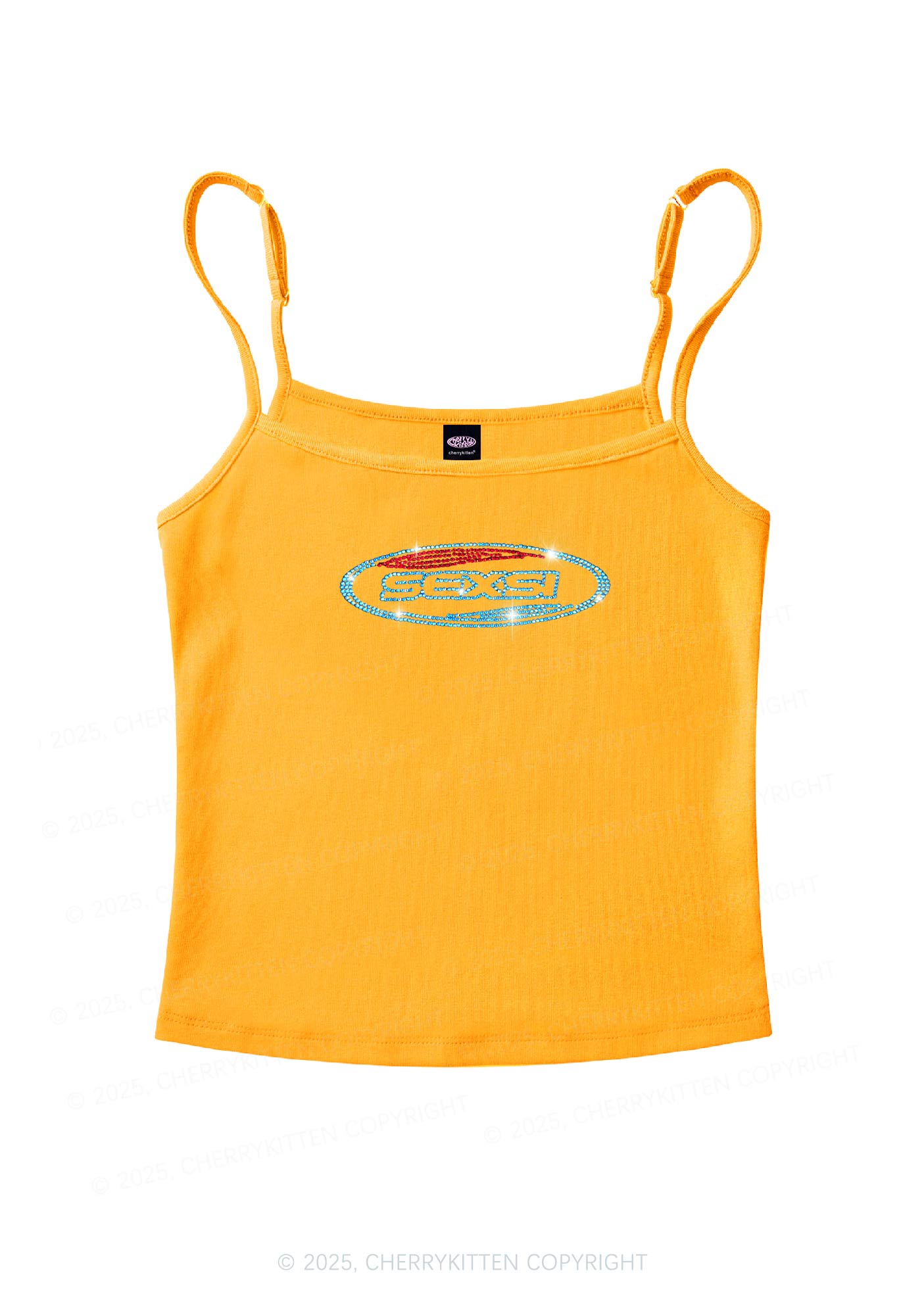 Rhinestone Sexsi Slogan Y2K Spaghetti Strap Cami Cherrykitten