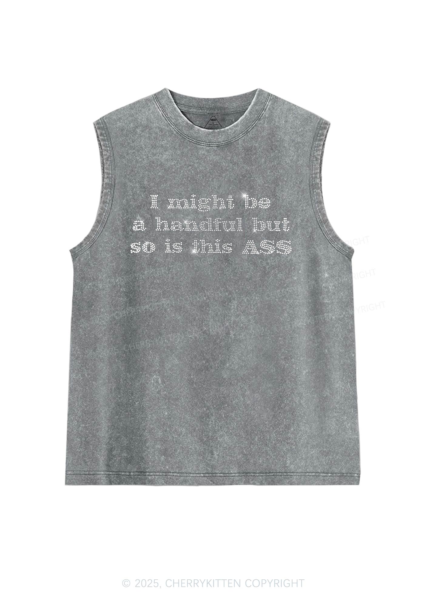 Rhinestone I Might Be Handful Y2K Washed Muscle Tank Cherrykitten