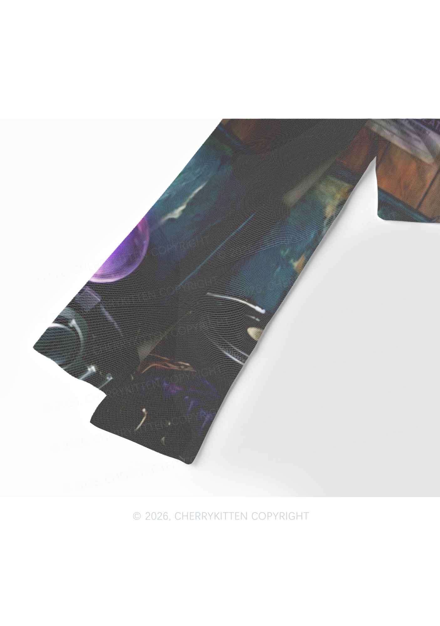 Wizard Opossum DJ Y2K Mesh Long Sleeve Crop Top Cherrykitten