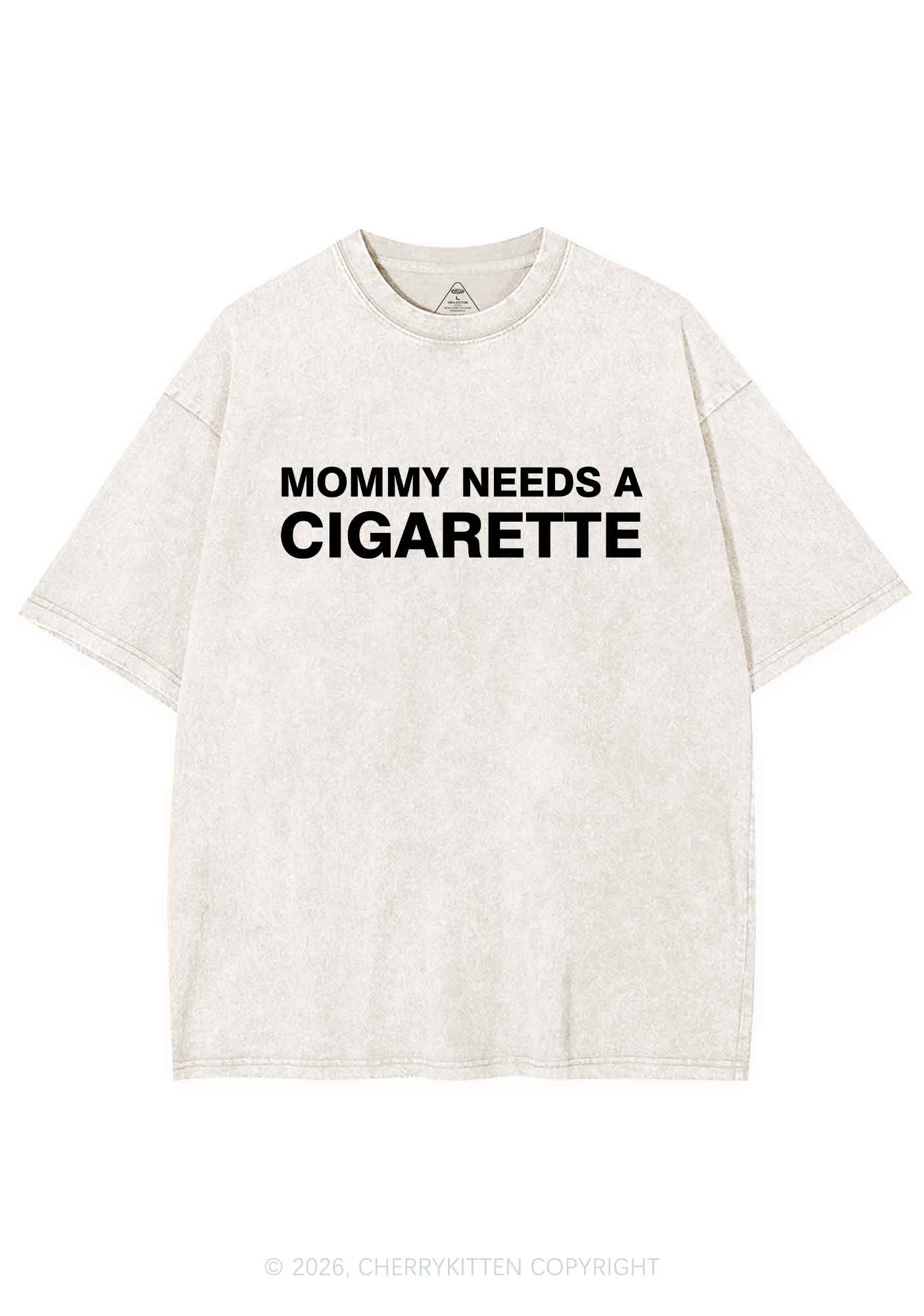 Mommy Needs A Cigarette Y2K Shirts Washed Tee Cherrykitten